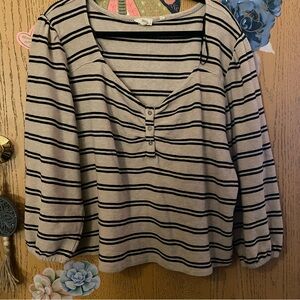 Fat Face Black and Cream Striped Blouse